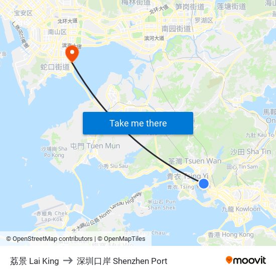 荔景 Lai King to 深圳口岸 Shenzhen Port map