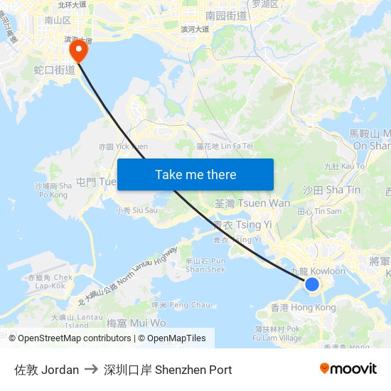 佐敦 Jordan to 深圳口岸 Shenzhen Port map