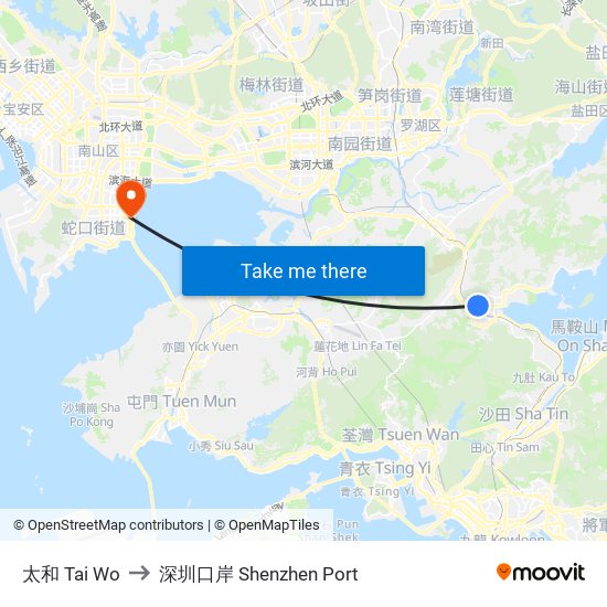 太和 Tai Wo to 深圳口岸 Shenzhen Port map