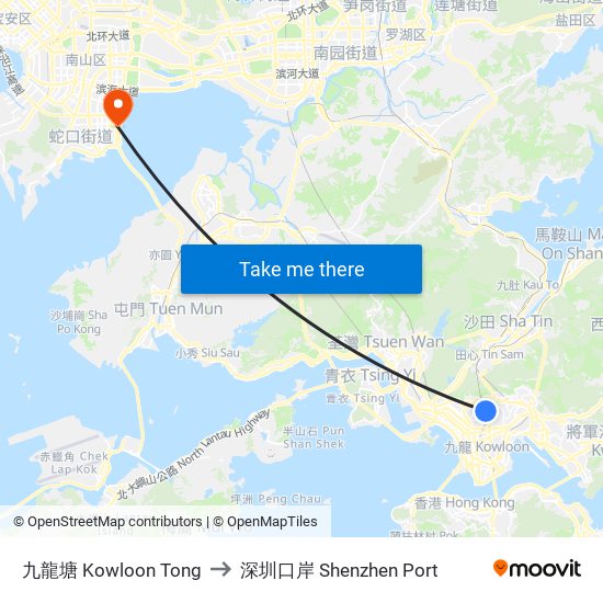 九龍塘 Kowloon Tong to 深圳口岸 Shenzhen Port map