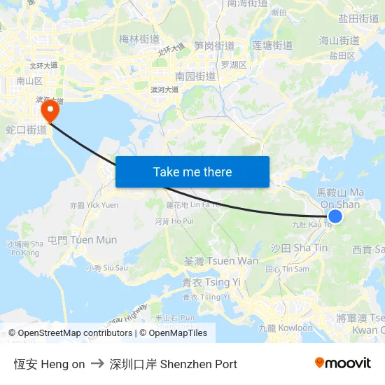 恆安 Heng on to 深圳口岸 Shenzhen Port map