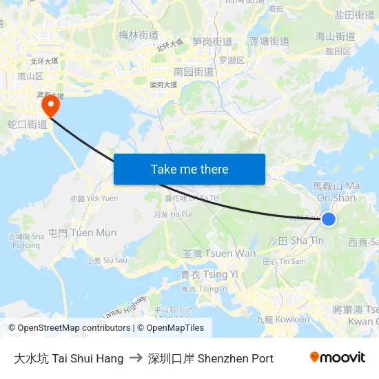 大水坑 Tai Shui Hang to 深圳口岸 Shenzhen Port map
