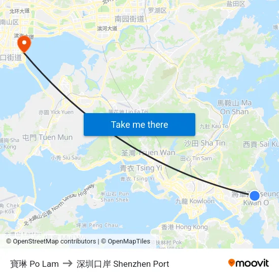 寶琳 Po Lam to 深圳口岸 Shenzhen Port map