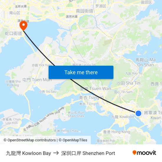 九龍灣 Kowloon Bay to 深圳口岸 Shenzhen Port map