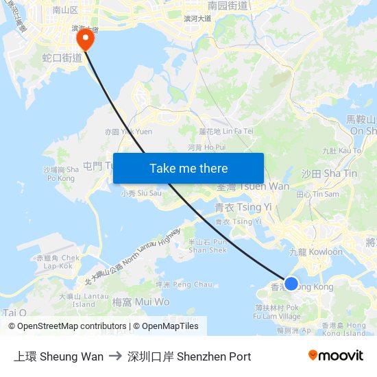 上環 Sheung Wan to 深圳口岸 Shenzhen Port map