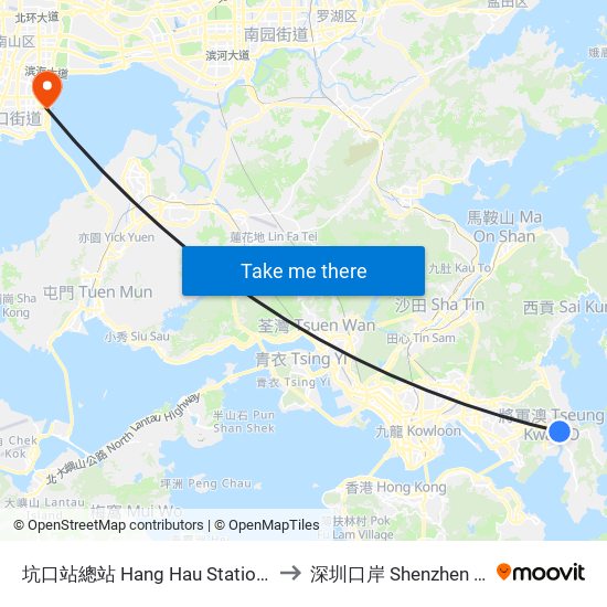 坑口站總站 Hang Hau Station B/T to 深圳口岸 Shenzhen Port map