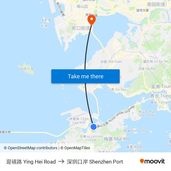 迎禧路 Ying Hei Road to 深圳口岸 Shenzhen Port map