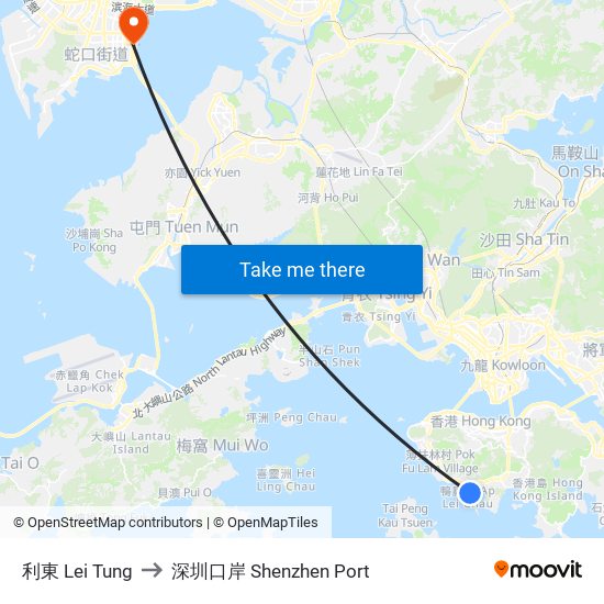 利東 Lei Tung to 深圳口岸 Shenzhen Port map
