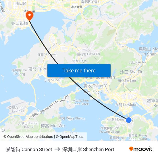 景隆街 Cannon Street to 深圳口岸 Shenzhen Port map