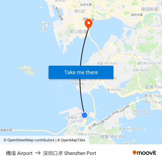 機場 Airport to 深圳口岸 Shenzhen Port map