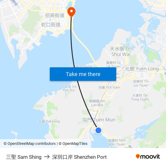 三聖 Sam Shing to 深圳口岸 Shenzhen Port map