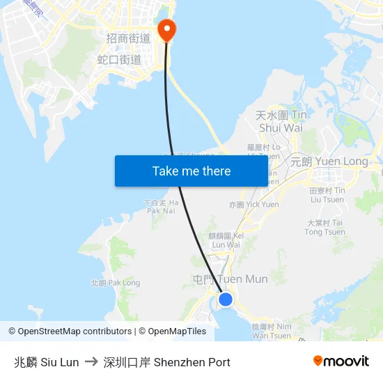兆麟 Siu Lun to 深圳口岸 Shenzhen Port map