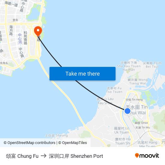 頌富 Chung Fu to 深圳口岸 Shenzhen Port map