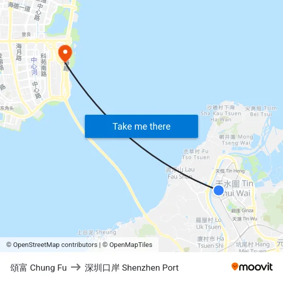 頌富 Chung Fu to 深圳口岸 Shenzhen Port map