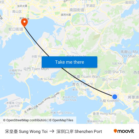 宋皇臺 Sung Wong Toi to 深圳口岸 Shenzhen Port map