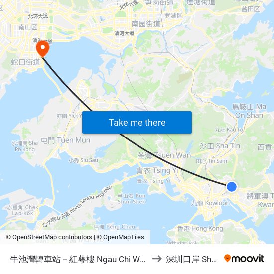 牛池灣轉車站－紅萼樓 Ngau Chi Wan Bbi - Hung Ngok House to 深圳口岸 Shenzhen Port map