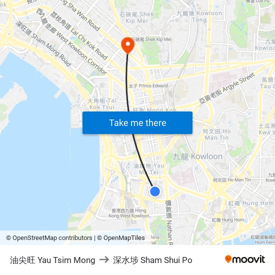 油尖旺 Yau Tsim Mong to 深水埗 Sham Shui Po map