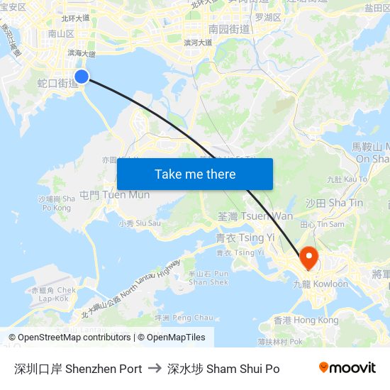 深圳口岸 Shenzhen Port to 深水埗 Sham Shui Po map
