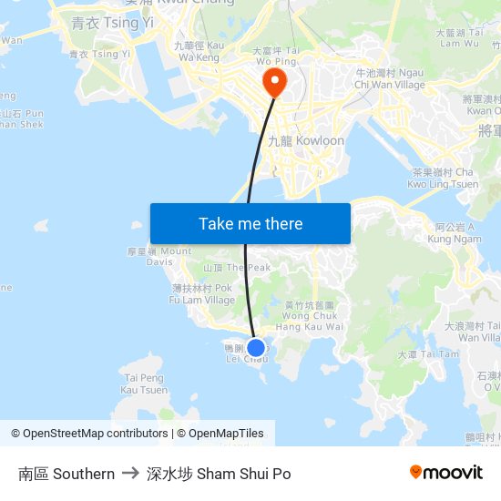 南區 Southern to 深水埗 Sham Shui Po map