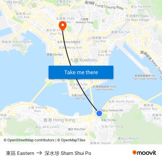 東區 Eastern to 深水埗 Sham Shui Po map