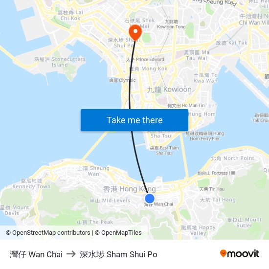 灣仔 Wan Chai to 深水埗 Sham Shui Po map