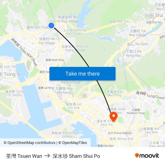 荃灣 Tsuen Wan to 深水埗 Sham Shui Po map