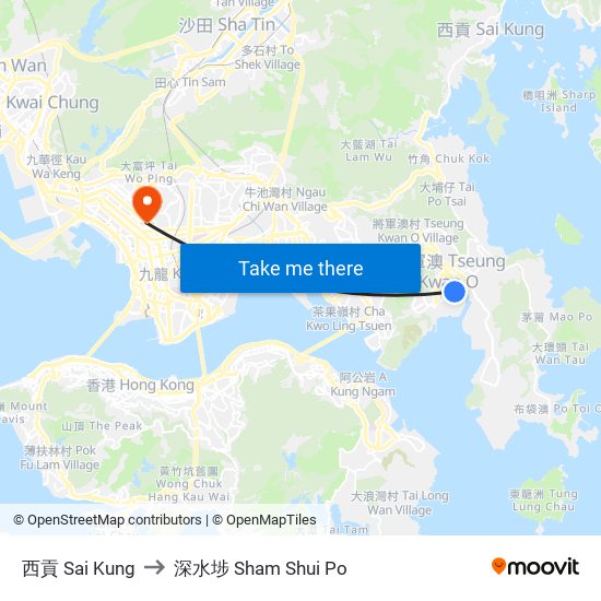 西貢 Sai Kung to 深水埗 Sham Shui Po map