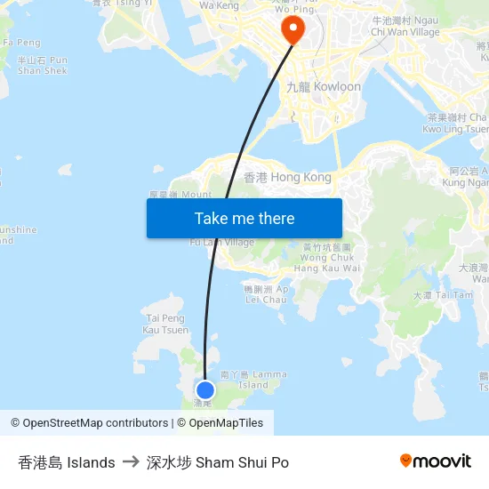 香港島 Islands to 深水埗 Sham Shui Po map