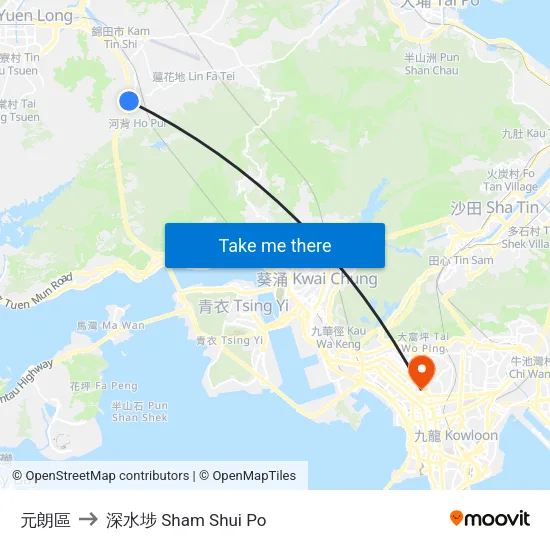 元朗區 to 深水埗 Sham Shui Po map
