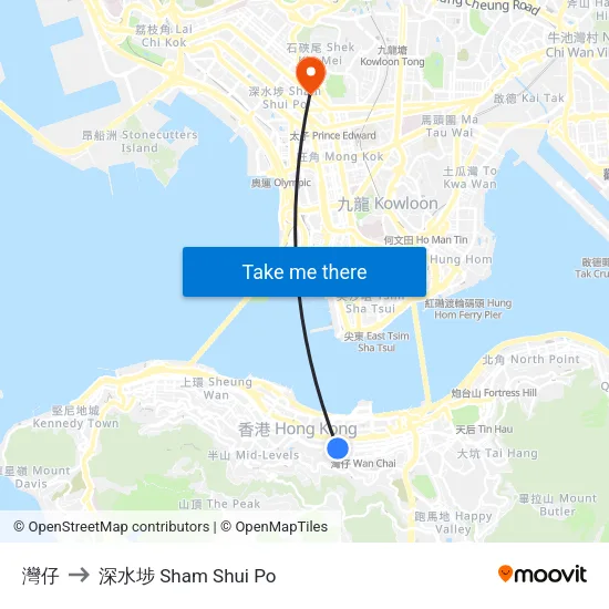 灣仔 to 深水埗 Sham Shui Po map
