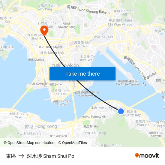 東區 to 深水埗 Sham Shui Po map