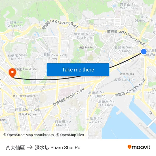 黃大仙區 to 深水埗 Sham Shui Po map