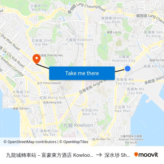 九龍城轉車站－富豪東方酒店 Kowloon City Bbi - Regal Oriental Hotel to 深水埗 Sham Shui Po map