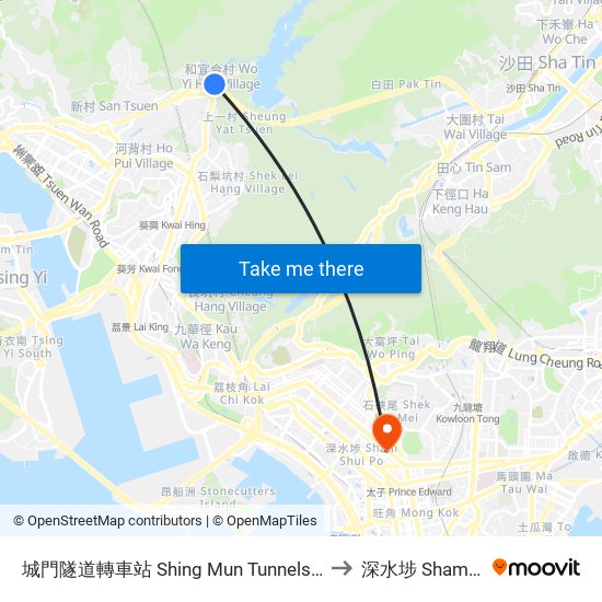 城門隧道轉車站 Shing Mun Tunnels Bus Interchange to 深水埗 Sham Shui Po map