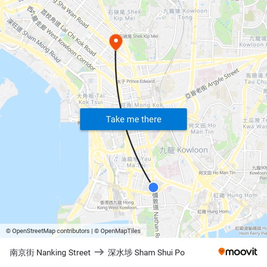 南京街 Nanking Street to 深水埗 Sham Shui Po map