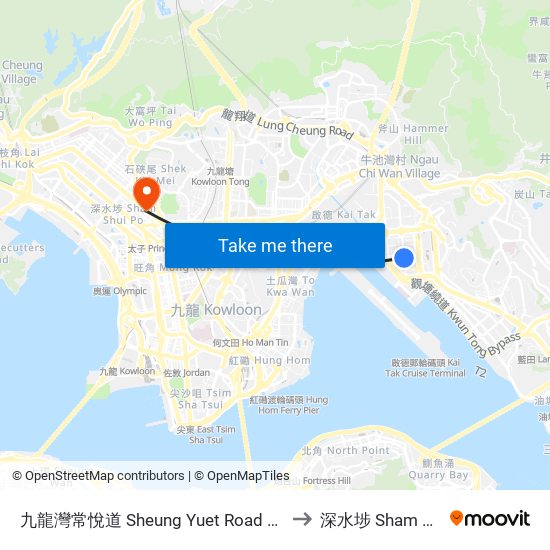 九龍灣常悅道 Sheung Yuet Road Kowloon Bay to 深水埗 Sham Shui Po map