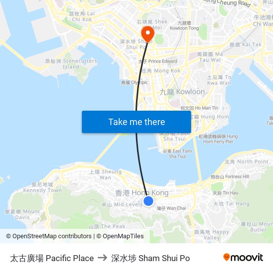 太古廣場 Pacific Place to 深水埗 Sham Shui Po map