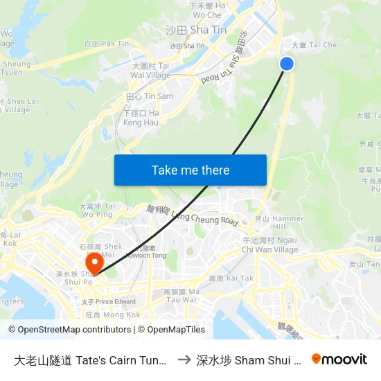 大老山隧道 Tate's Cairn Tunnel to 深水埗 Sham Shui Po map