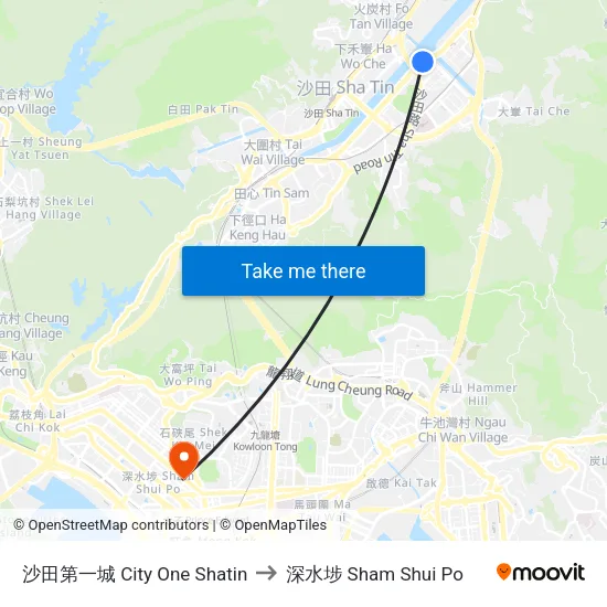 沙田第一城 City One Shatin to 深水埗 Sham Shui Po map