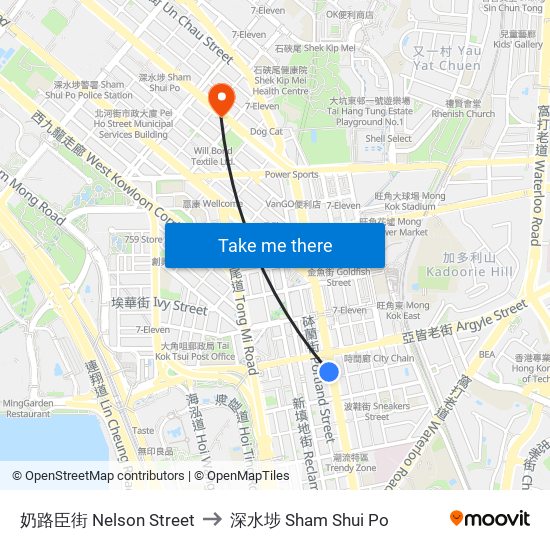 奶路臣街 Nelson Street to 深水埗 Sham Shui Po map