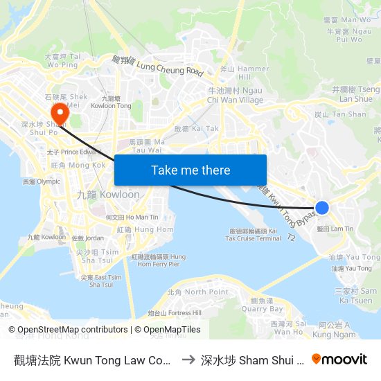 觀塘法院 Kwun Tong Law Courts to 深水埗 Sham Shui Po map
