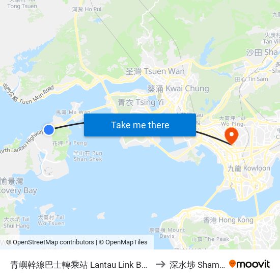 青嶼幹線巴士轉乘站 Lantau Link Bus-Bus Interchange to 深水埗 Sham Shui Po map