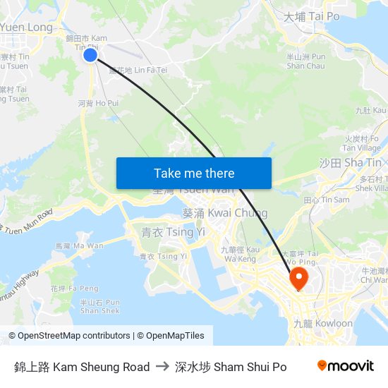 錦上路 Kam Sheung Road to 深水埗 Sham Shui Po map