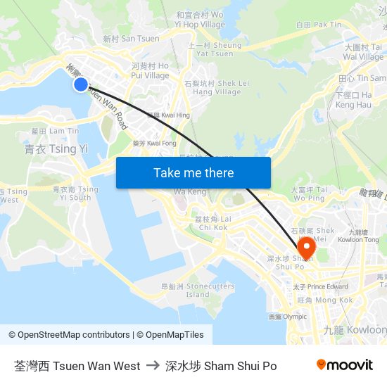 荃灣西 Tsuen Wan West to 深水埗 Sham Shui Po map