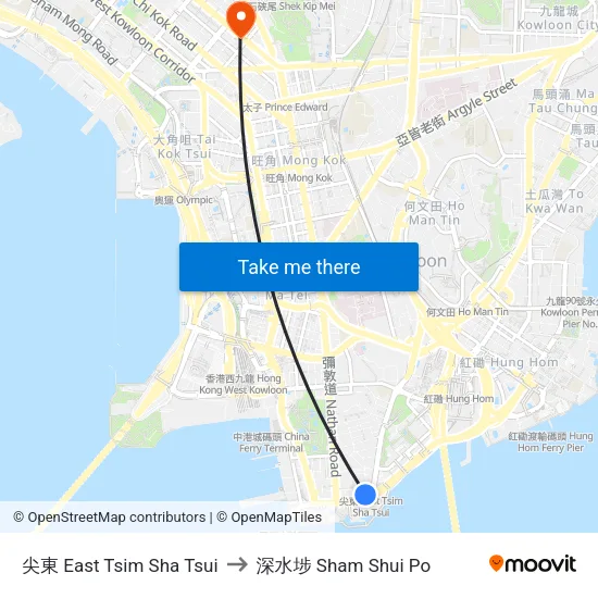 尖東 East Tsim Sha Tsui to 深水埗 Sham Shui Po map