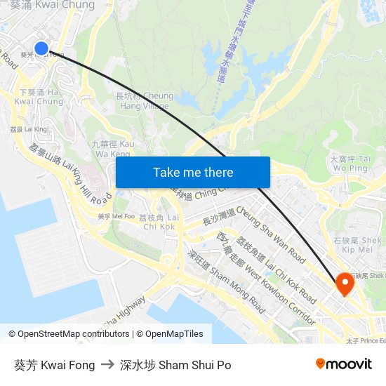 葵芳 Kwai Fong to 深水埗 Sham Shui Po map