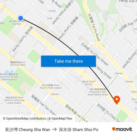 長沙灣 Cheung Sha Wan to 深水埗 Sham Shui Po map