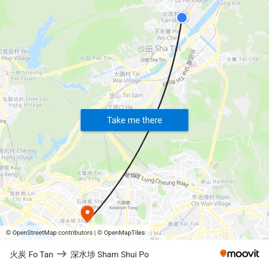 火炭 Fo Tan to 深水埗 Sham Shui Po map