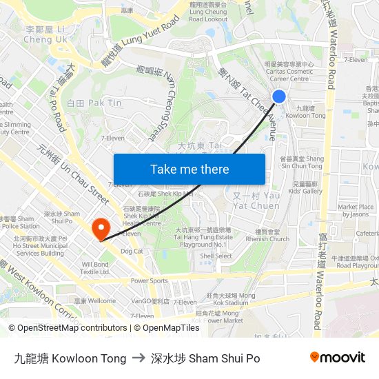 九龍塘 Kowloon Tong to 深水埗 Sham Shui Po map