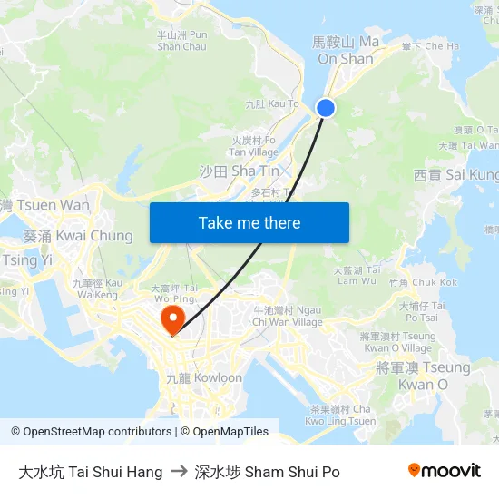 大水坑 Tai Shui Hang to 深水埗 Sham Shui Po map